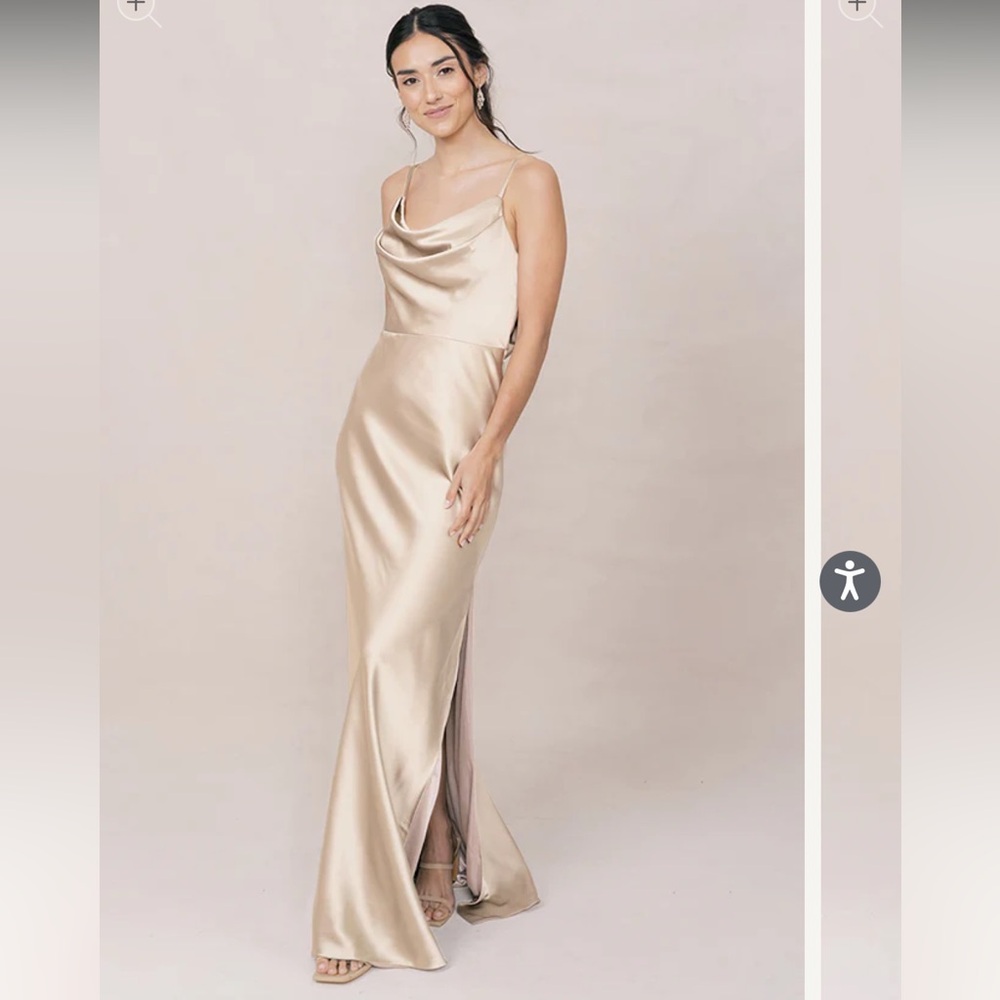 Revelry Nadia Satin Dress in Gold Champagne - size 6